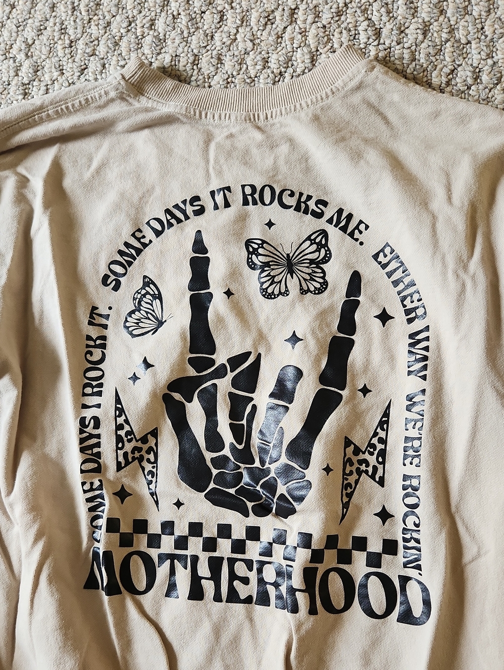 Womens Crewneck Motherhood Sweatshirt in Beige with Graphic Detail